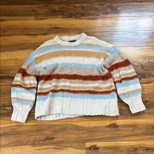 Striped Knit Sweater in Cream, Blue, and Brown